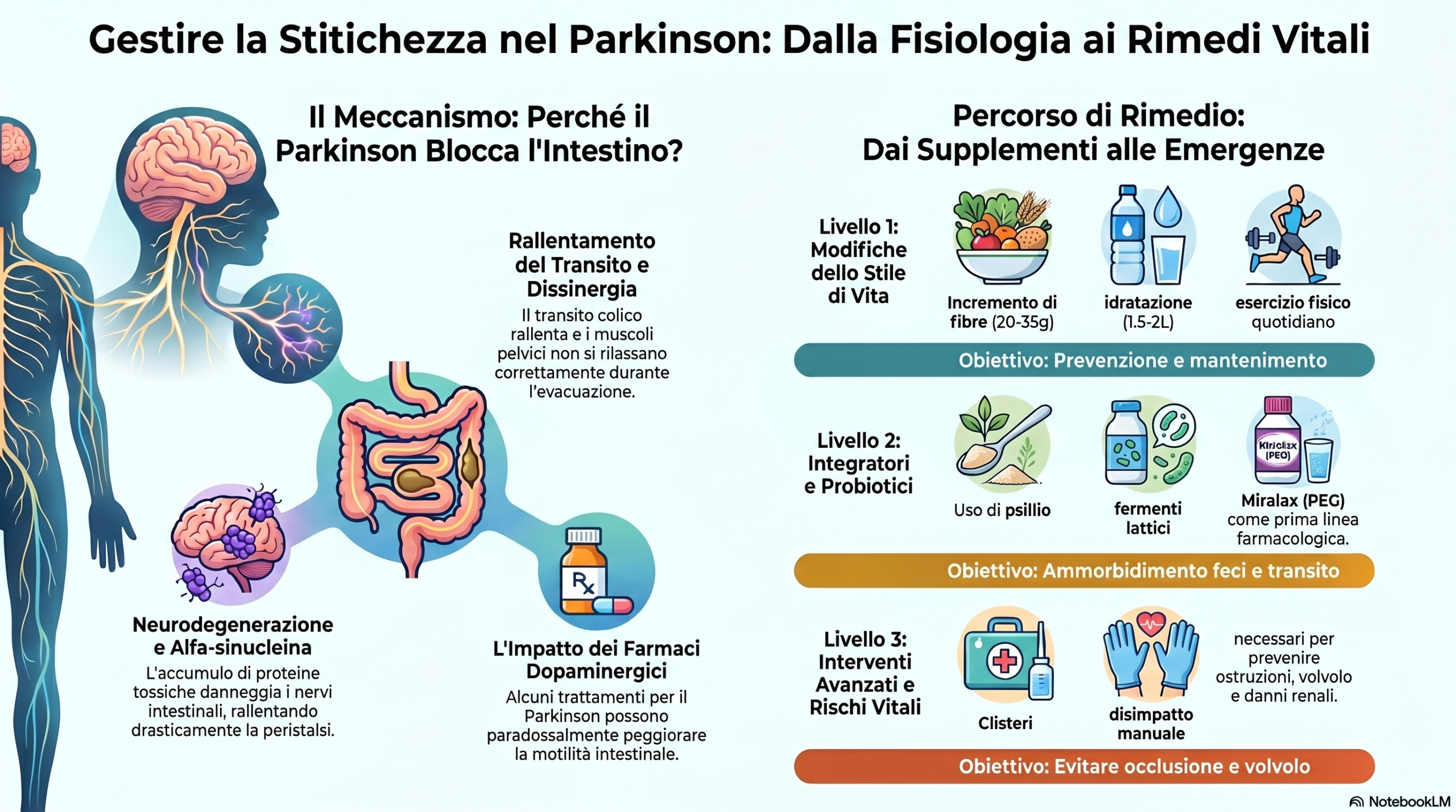 Infografica su come gestire la stitichezza nel parkinson