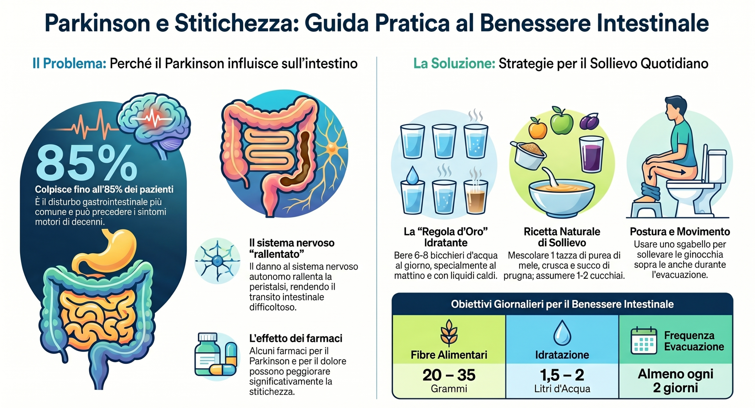 stitichezza parkinson: guida pratica alla gestione - infografica