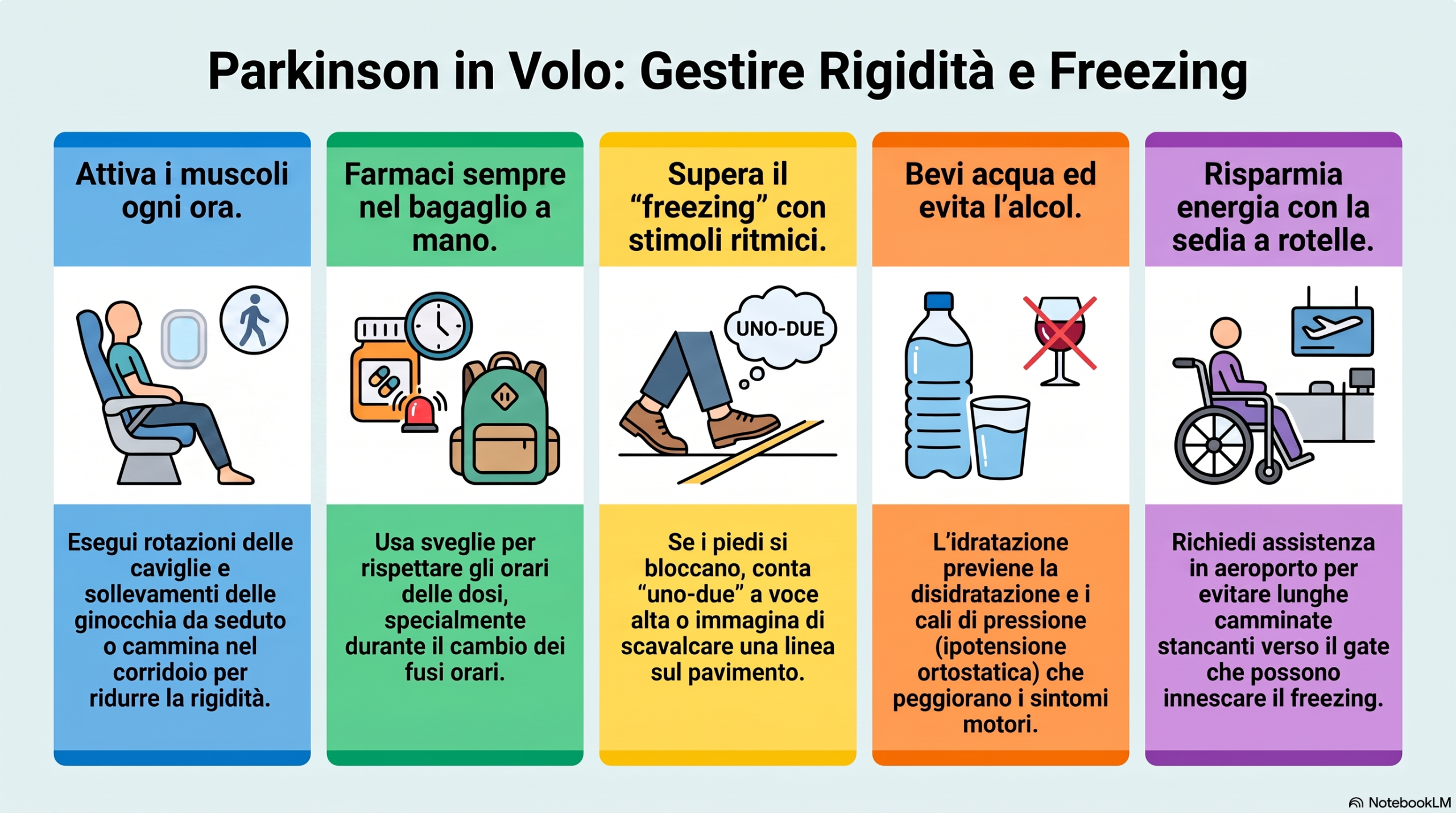 guida alla gestione del parkinson in volo. Infografica